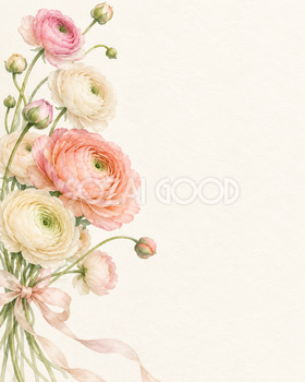 ラナンキュラスの縦の花束｜文字なしの無料背景イラスト素材 103274
