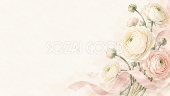 クリーム色の花と絹の流れ｜文字なしの無料背景イラスト素材 103277