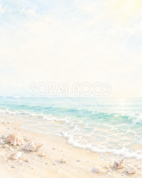 貝殻と海辺の朝｜文字なしの無料背景イラスト素材 103354