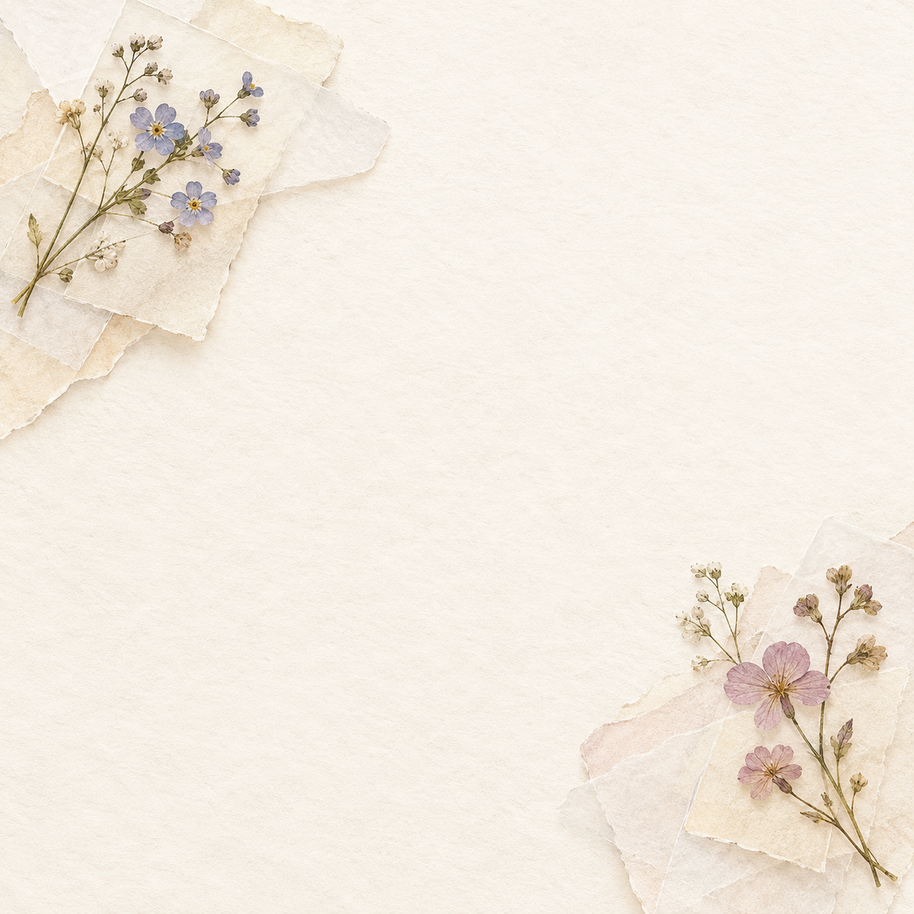 小花と二枚の薄紙｜文字なしの無料背景イラスト素材 103375に写真・文字を入れる