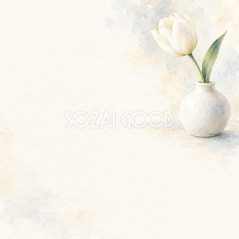 丸い花器と白いチューリップ｜文字なしの無料背景イラスト素材 103385