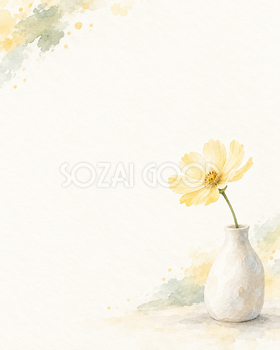 やわらかな形の花器と黄の花｜文字なしの無料背景イラスト素材 103392