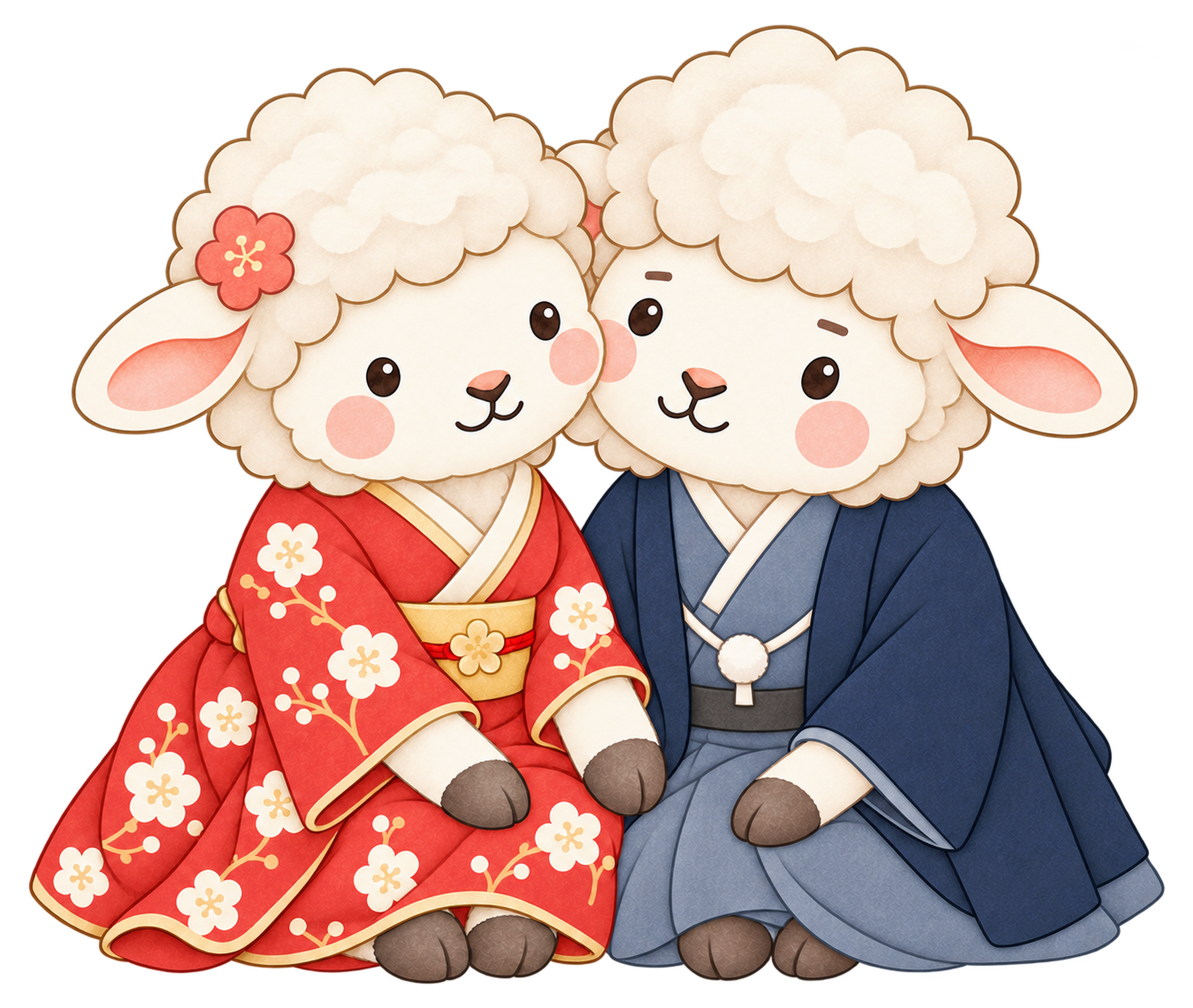 寄り添う羊夫婦のイラスト｜未年・お正月のかわいい無料素材 103397に写真・文字を入れる