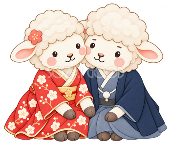 寄り添う羊夫婦のイラスト｜未年・お正月のかわいい無料素材 103397