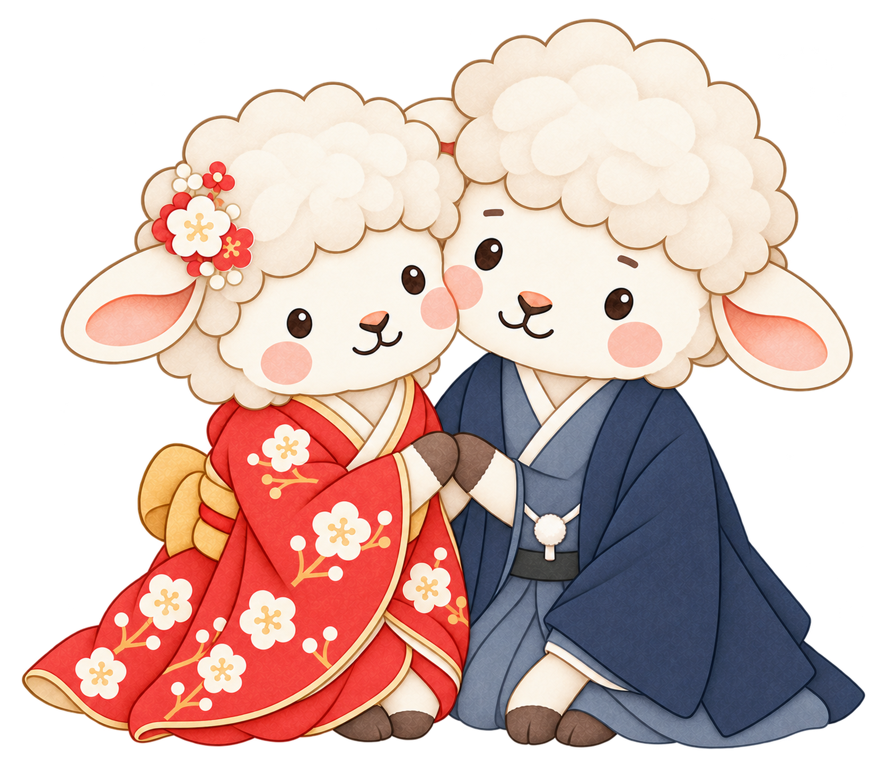 お祝いする羊夫婦のイラスト｜未年・お正月のかわいい無料素材 103399に写真・文字を入れる