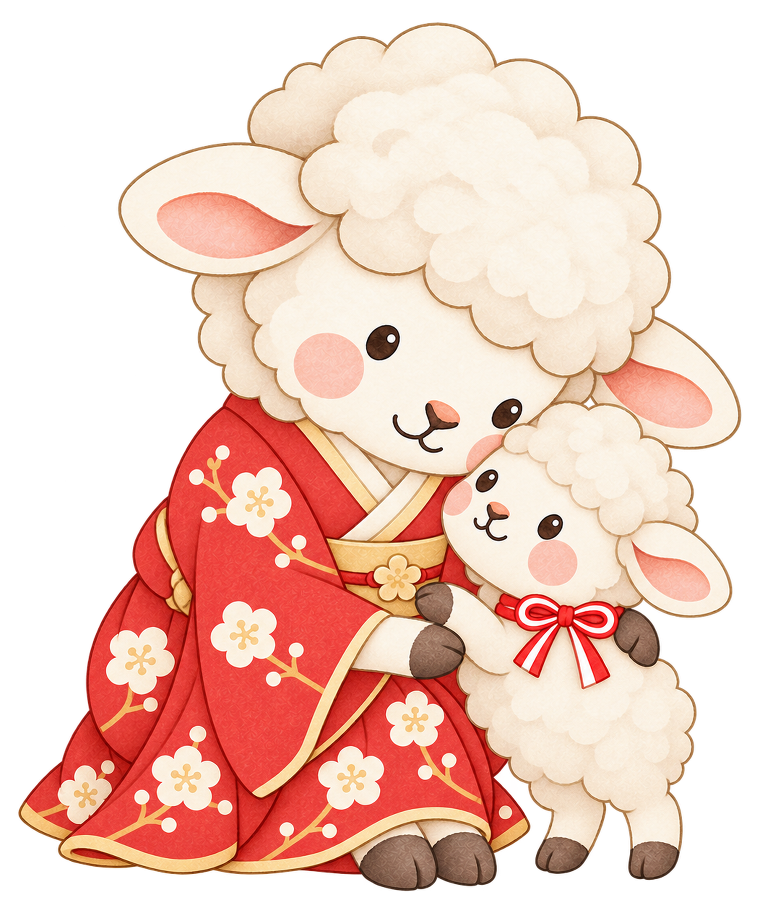 母羊と子羊のイラスト｜未年・お正月のかわいい無料素材 103400に写真・文字を入れる