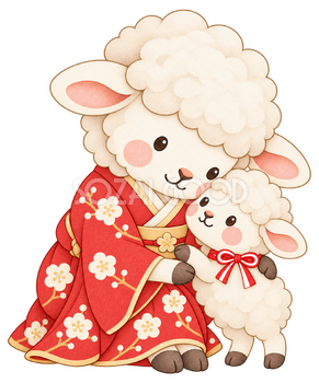 母羊と子羊のイラスト｜未年・お正月のかわいい無料素材 103400