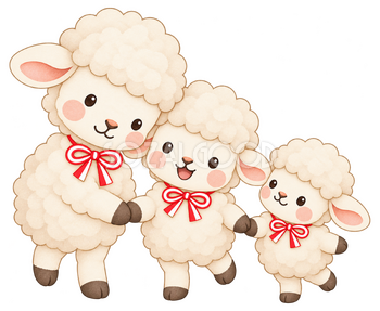 仲良し羊きょうだいのイラスト｜未年・お正月のかわいい無料素材 103408