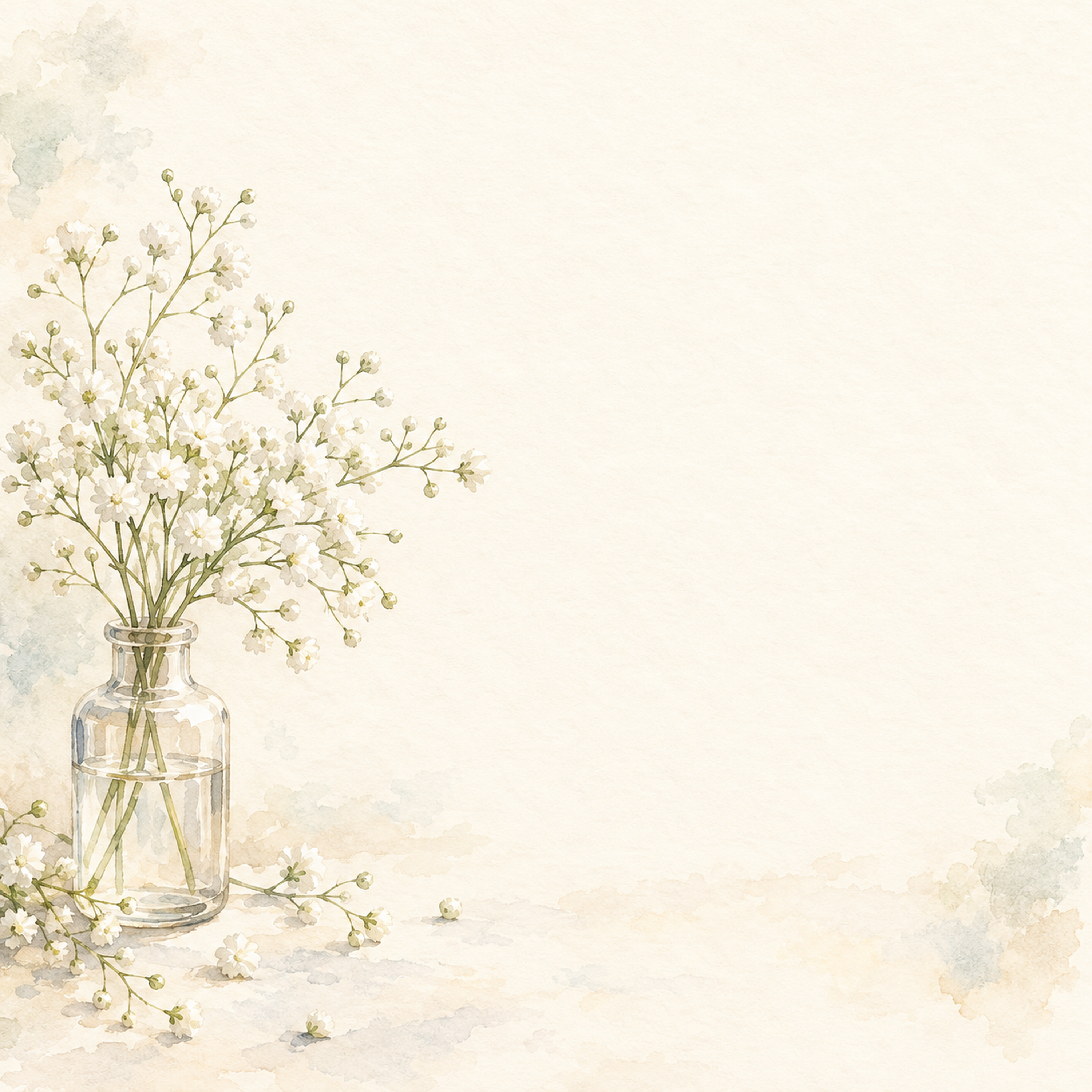 かすみ草の背景｜白い小花と透明な小瓶の無料イラスト素材 103418に写真・文字を入れる