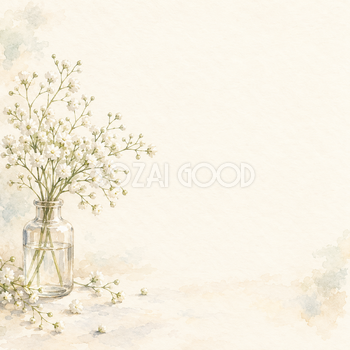 かすみ草の背景｜白い小花と透明な小瓶の無料イラスト素材 103418