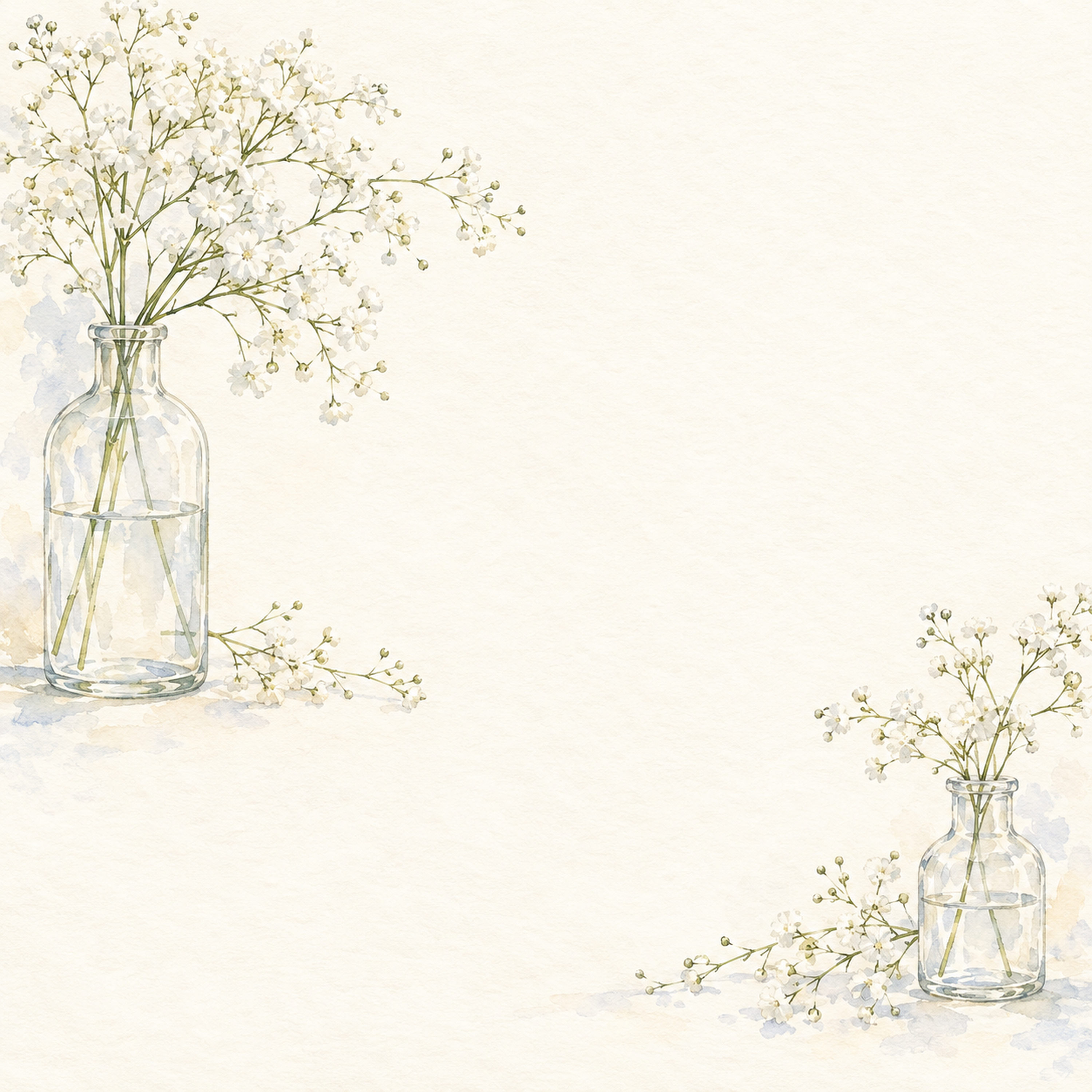 かすみ草の背景｜二つの小瓶と小花の無料イラスト素材 103422に写真・文字を入れる