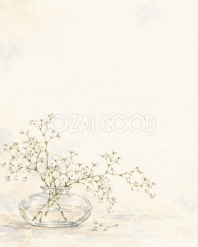 かすみ草の背景｜白い小花と低い花器の無料イラスト素材 103424