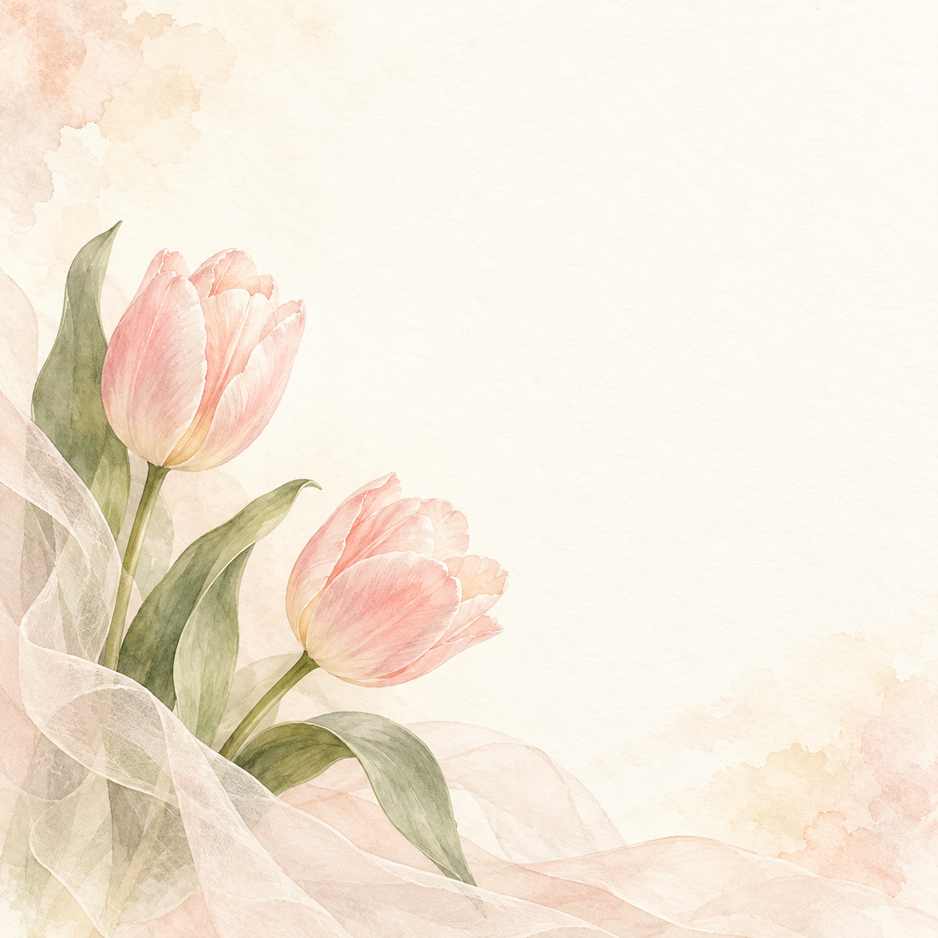 チューリップの背景｜桃色の花と薄布の流れの無料イラスト素材 103431に写真・文字を入れる