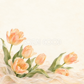チューリップの背景｜杏色の花と布の波の無料イラスト素材 103433