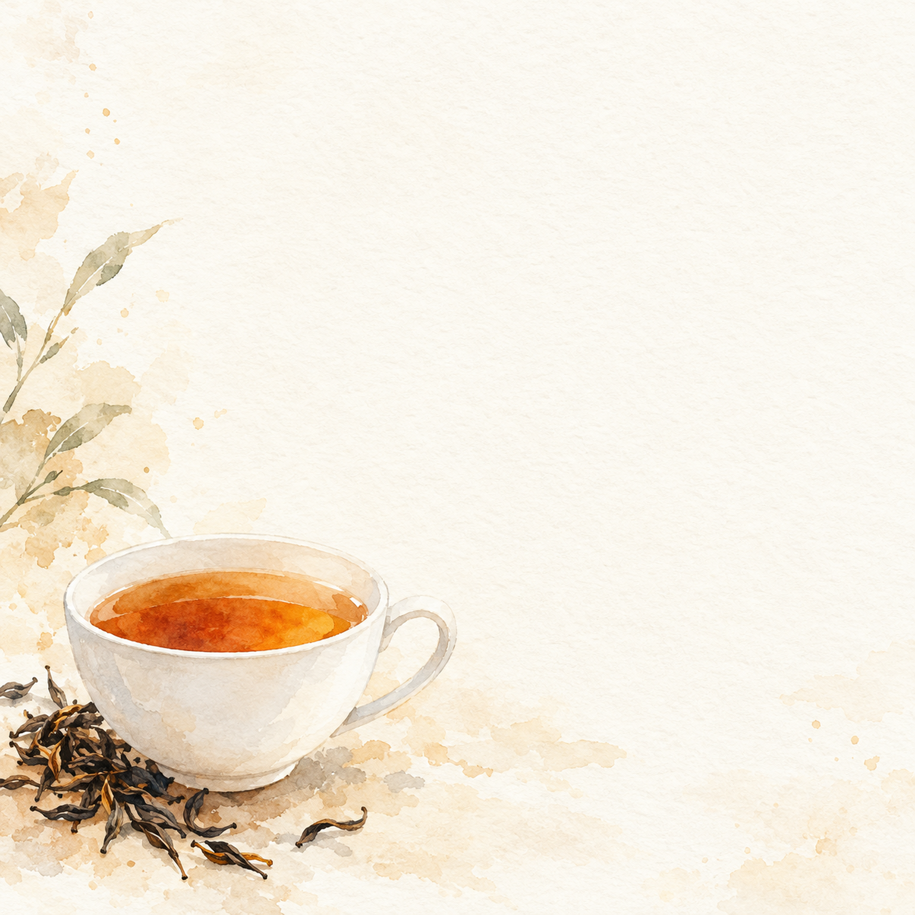 紅茶の背景｜白いカップと茶葉の無料イラスト素材 103574に写真・文字を入れる