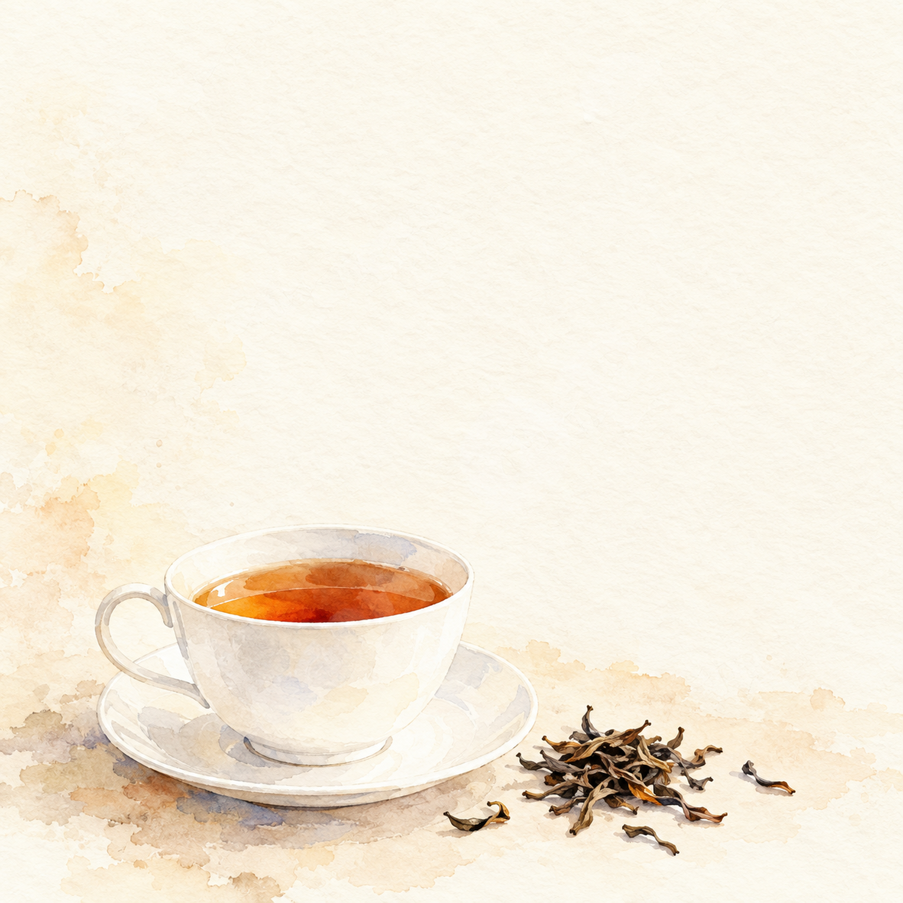 紅茶の背景｜白い受け皿と小さな茶葉の無料イラスト素材 103576に写真・文字を入れる