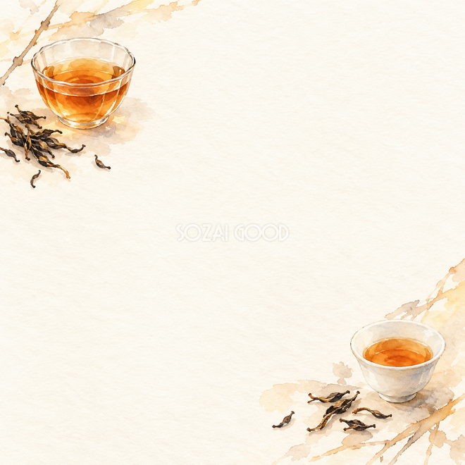 紅茶・二つのカップと茶葉 紅茶・二つのカップと茶葉