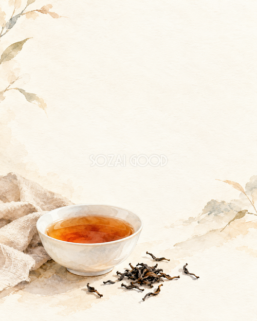 紅茶・低いティーカップと布 紅茶・低いティーカップと布