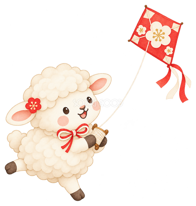 凧揚げする羊 凧揚げする羊