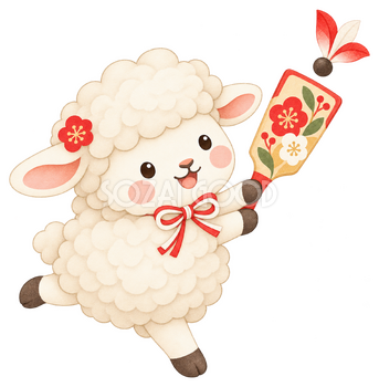 羽根つきする羊のイラスト｜未年・お正月のかわいい無料素材 103627