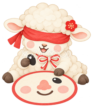 福笑いで遊ぶ羊のイラスト｜未年・お正月のかわいい無料素材 103631
