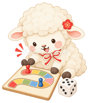 すごろくをする羊のイラスト｜未年・お正月のかわいい無料素材 103634