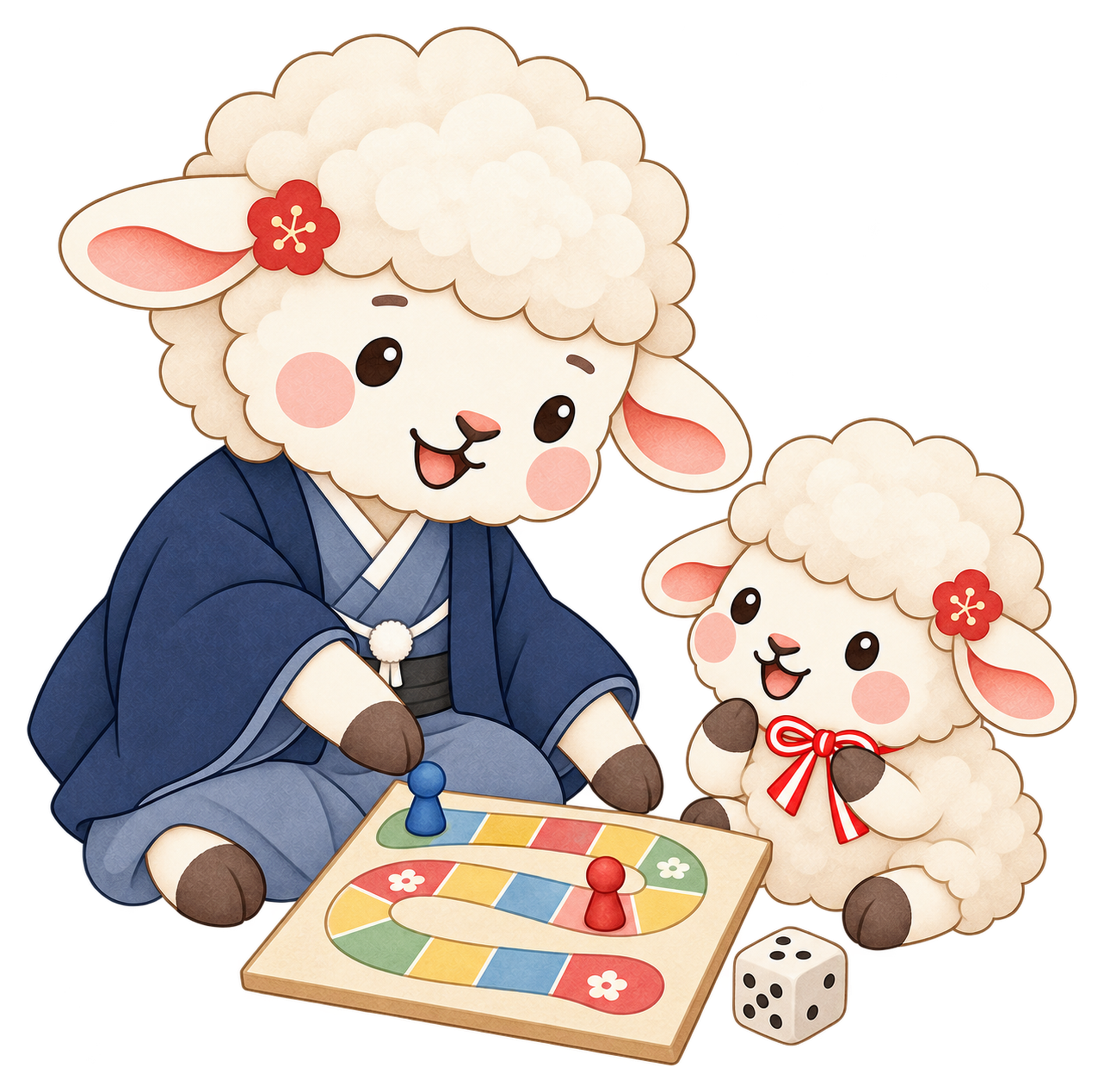 すごろくをする羊親子のイラスト｜未年・お正月のかわいい無料素材 103635に写真・文字を入れる