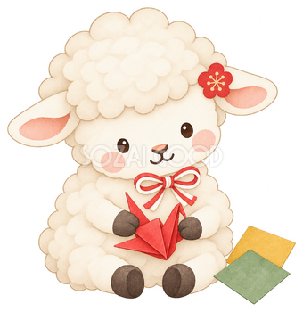 折り紙をする羊のイラスト｜未年・お正月のかわいい無料素材 103640