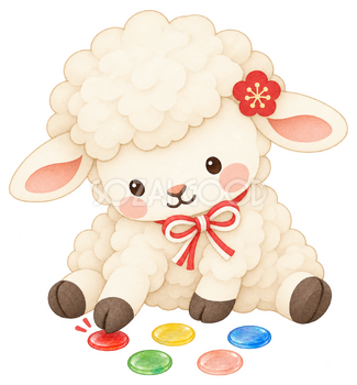 おはじきをする羊のイラスト｜未年・お正月のかわいい無料素材 103644