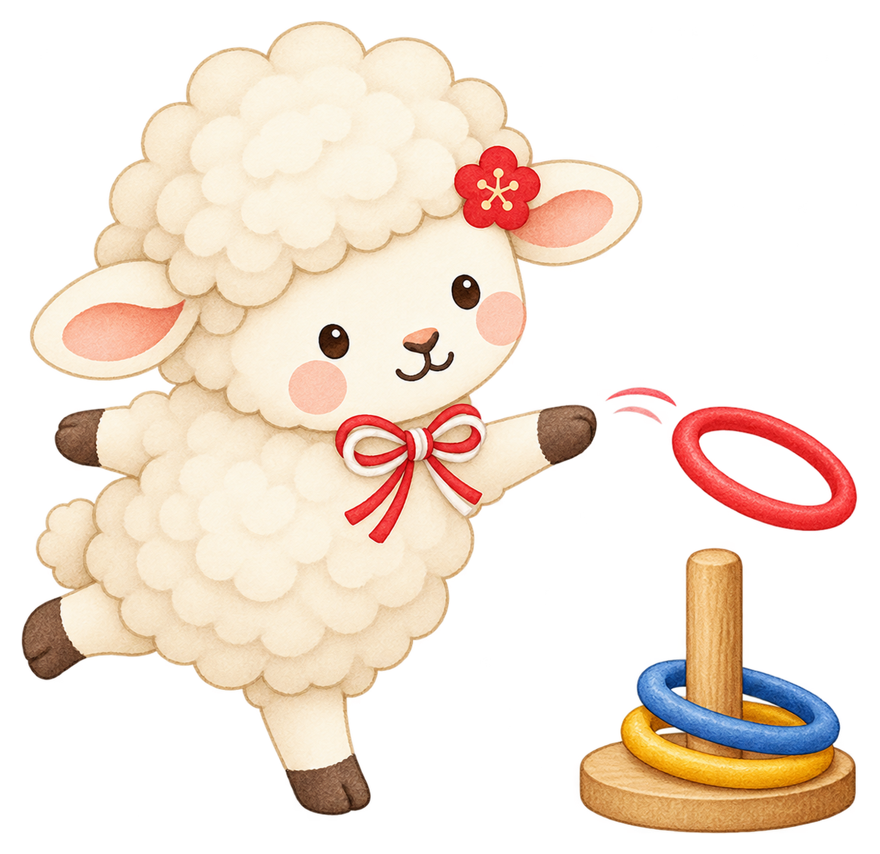輪投げをする羊のイラスト｜未年・お正月のかわいい無料素材 103645に写真・文字を入れる