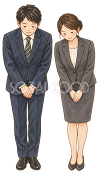 男女社員の年末挨拶｜年末年始の無料ビジネス人物イラスト素材 103649