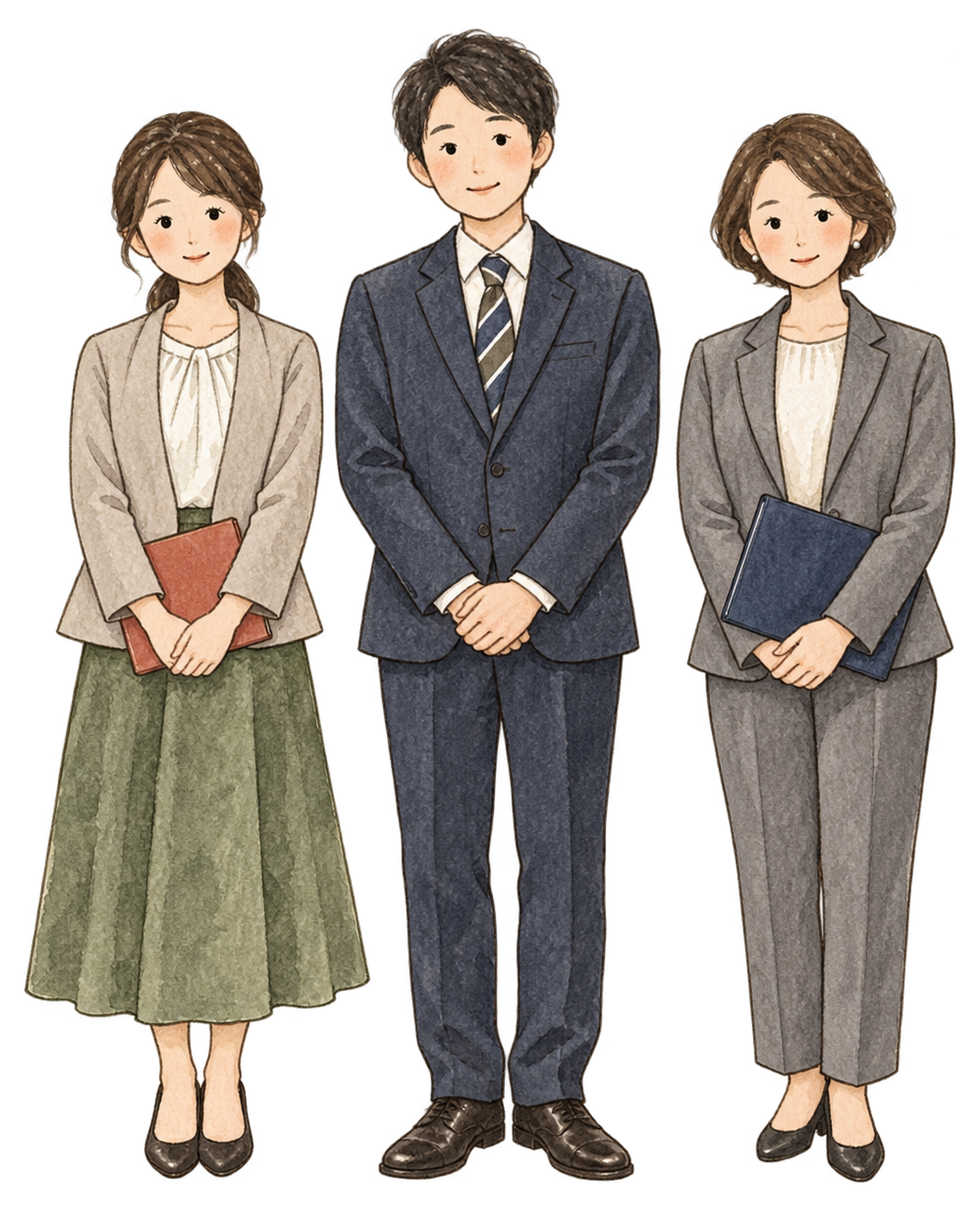 社員三人の感謝のご挨拶｜年末年始の無料ビジネス人物イラスト素材 103650に写真・文字を入れる
