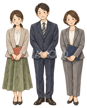 社員三人の感謝のご挨拶｜年末年始の無料ビジネス人物イラスト素材 103650