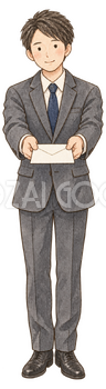 お礼状を差し出す男性｜年末年始の無料ビジネス人物イラスト素材 103653
