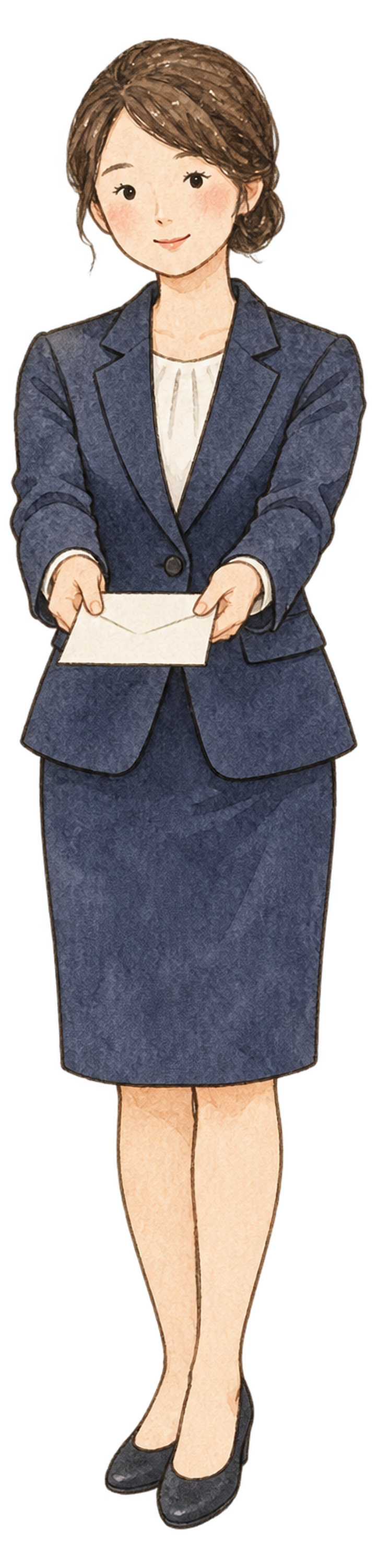 お礼状を差し出す女性｜年末年始の無料ビジネス人物イラスト素材 103654に写真・文字を入れる