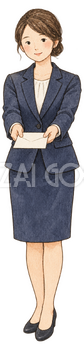 お礼状を差し出す女性｜年末年始の無料ビジネス人物イラスト素材 103654