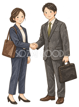握手するビジネスパートナー｜年末年始の無料ビジネス人物イラスト素材 103656