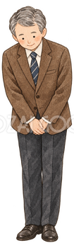 年末の挨拶をするシニア社員｜年末年始の無料ビジネス人物イラスト素材 103658
