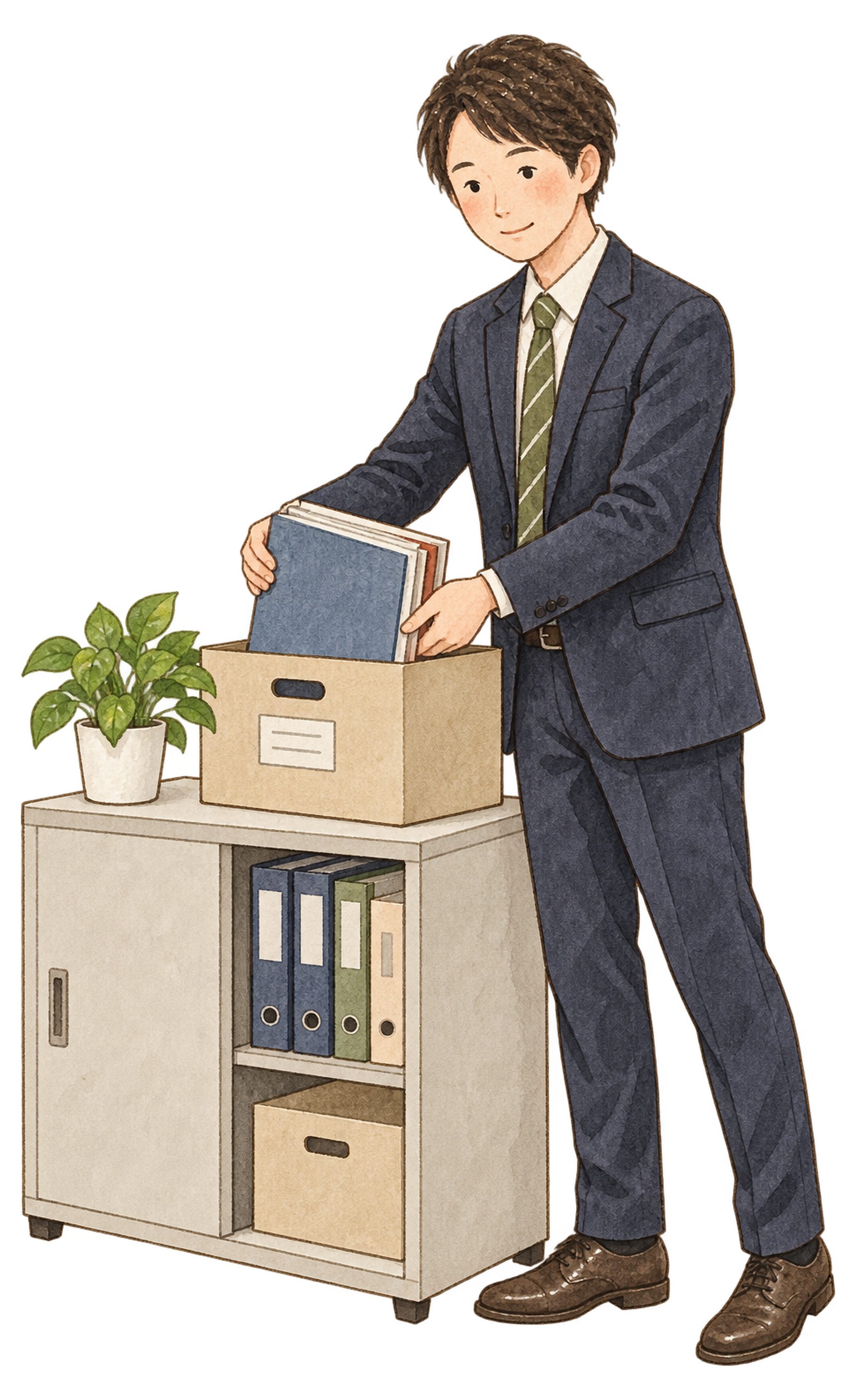 書類をまとめる男性社員｜年末年始の無料ビジネス人物イラスト素材 103660に写真・文字を入れる