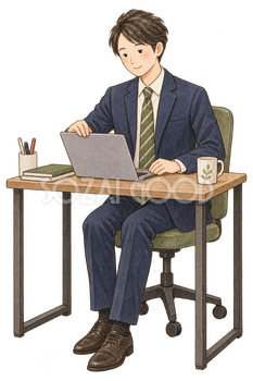 パソコンを閉じる男性社員｜年末年始の無料ビジネス人物イラスト素材 103662