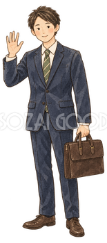同僚に挨拶して帰る男性｜年末年始の無料ビジネス人物イラスト素材 103665