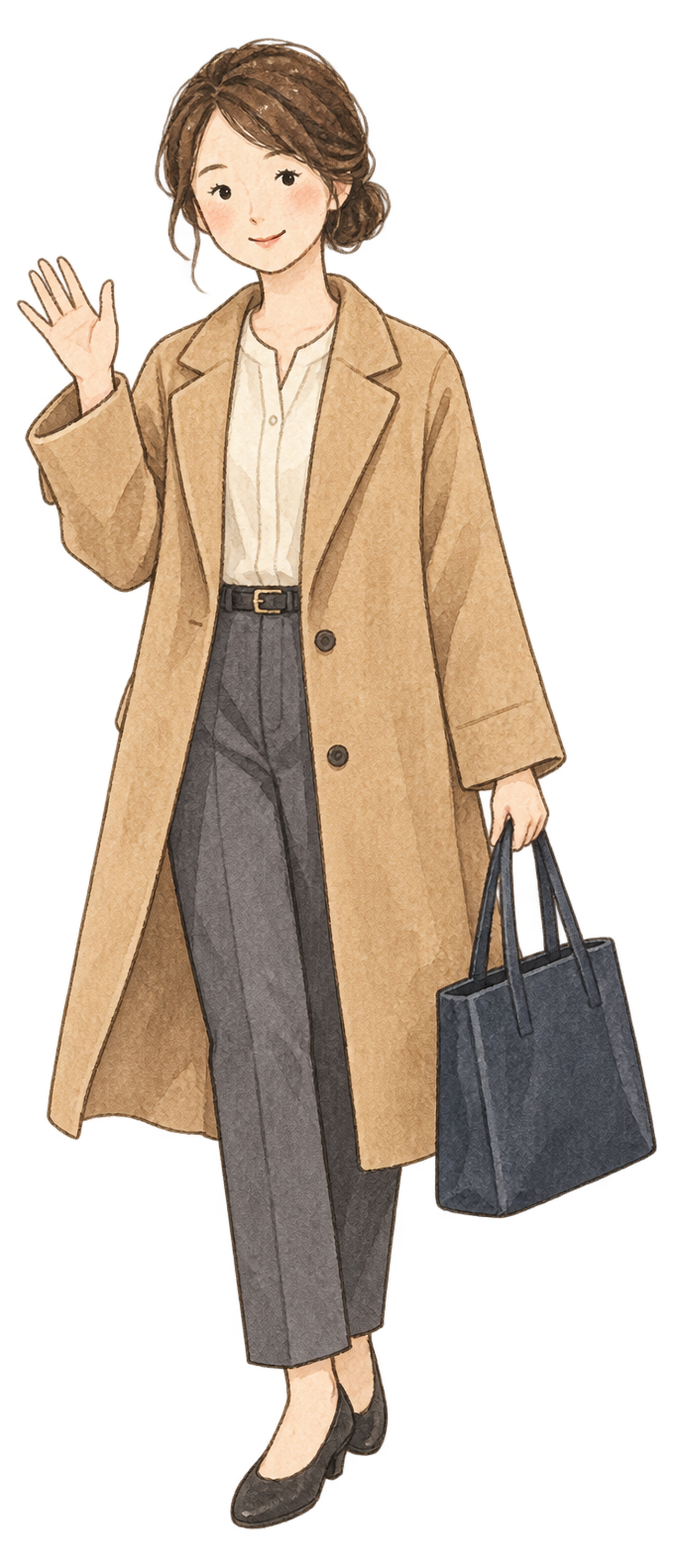 コートを着て帰る女性社員｜年末年始の無料ビジネス人物イラスト素材 103666に写真・文字を入れる