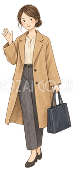 コートを着て帰る女性社員｜年末年始の無料ビジネス人物イラスト素材 103666