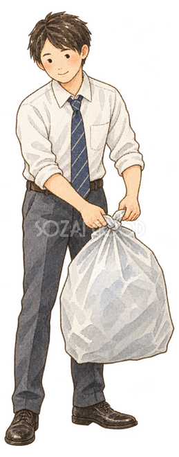 ごみをまとめる男性社員