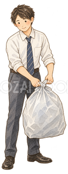 ごみをまとめる男性社員｜年末年始の無料ビジネス人物イラスト素材 103667