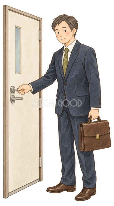 戸締まりを確認する社員 戸締まりを確認する社員