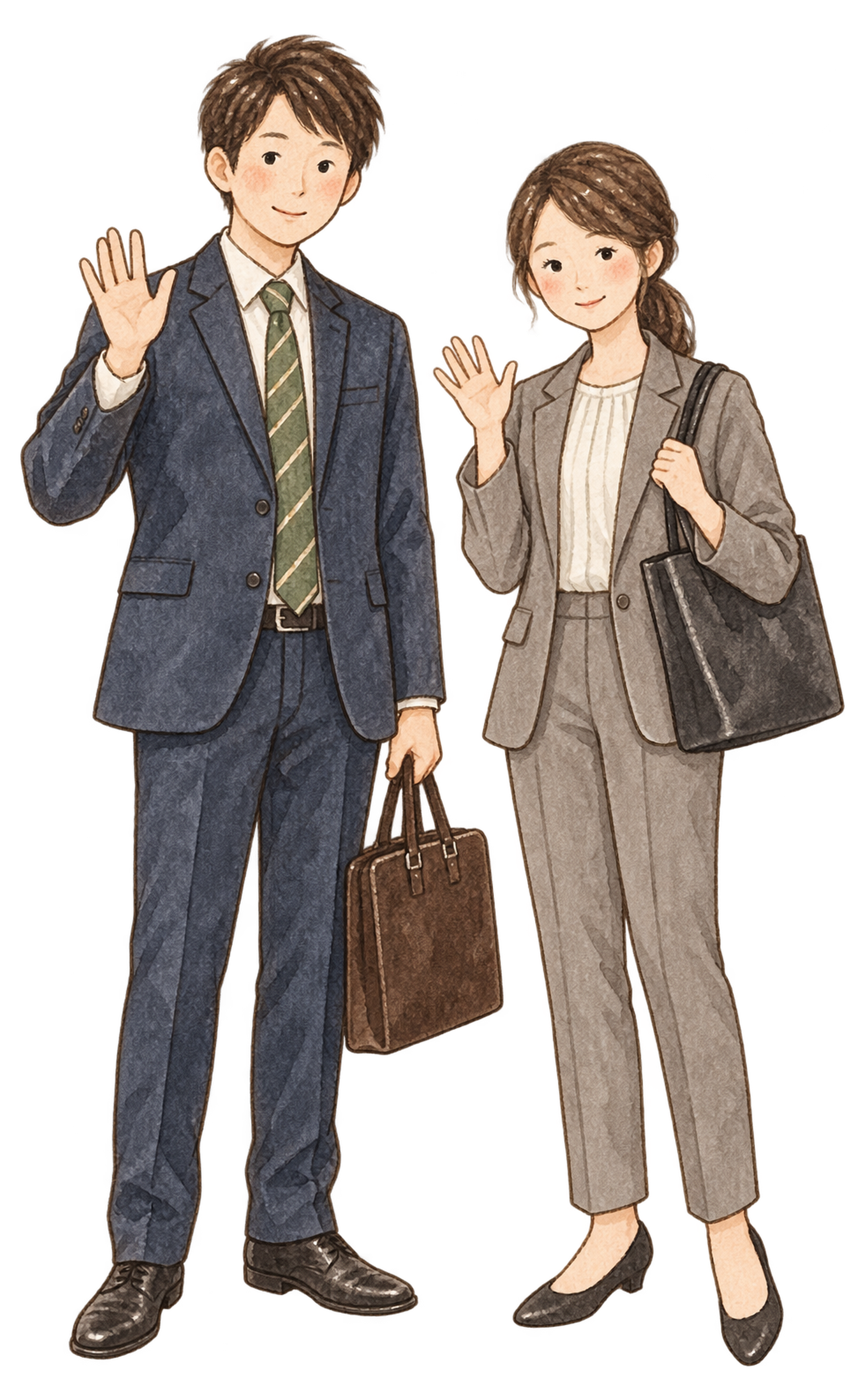 一年の仕事を終えた社員二人｜年末年始の無料ビジネス人物イラスト素材 103671に写真・文字を入れる