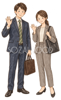 一年の仕事を終えた社員二人｜年末年始の無料ビジネス人物イラスト素材 103671