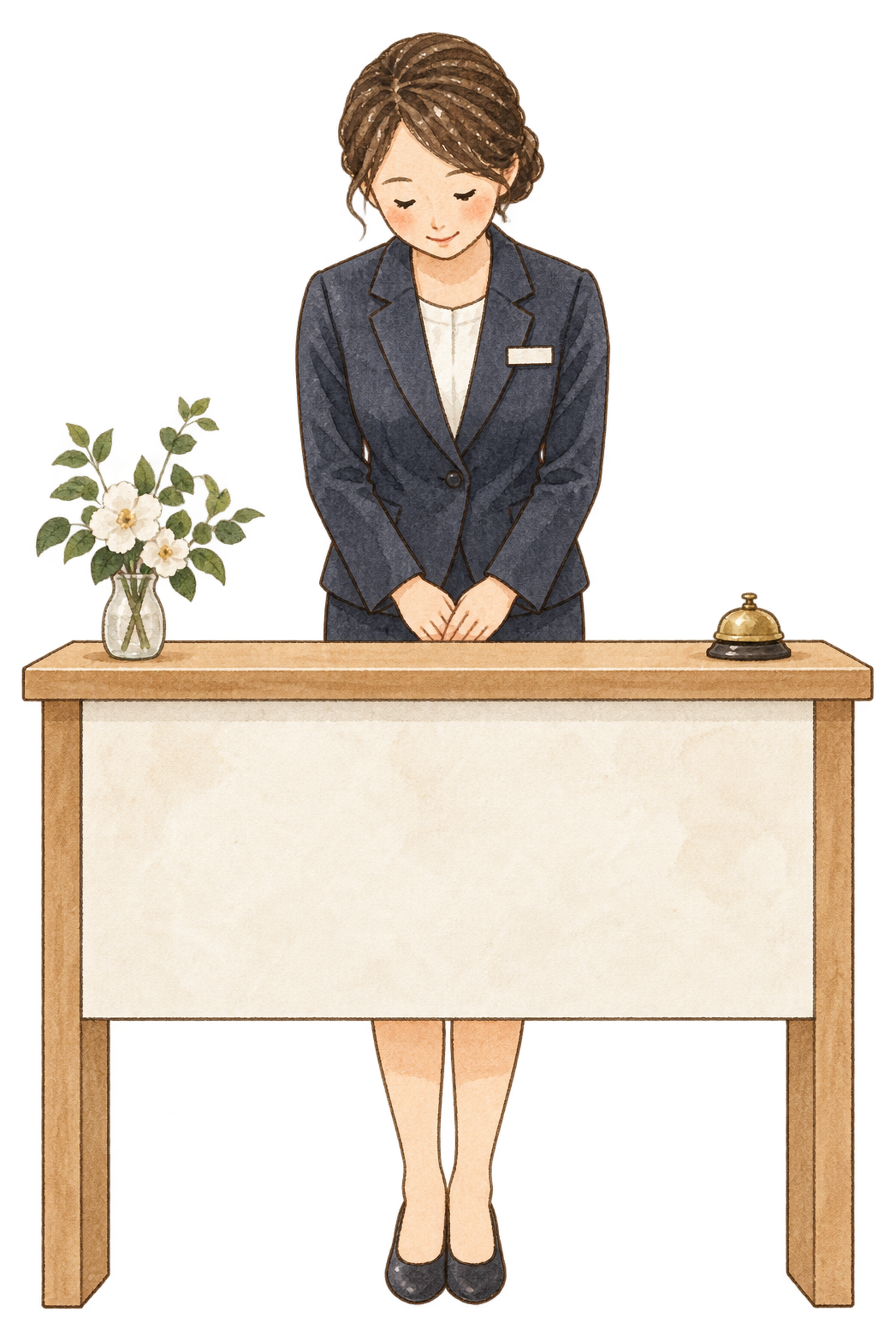 受付でお辞儀する女性｜年末年始の無料ビジネス人物イラスト素材 103678に写真・文字を入れる