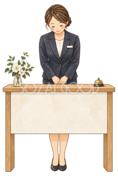 受付でお辞儀する女性｜年末年始の無料ビジネス人物イラスト素材 103678